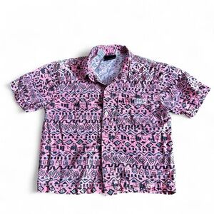 Gotcha girls Pink and black geometric patterned button-up shirt